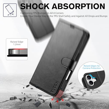 TUCCH Wallet Case for iPhone 17 (6.3") 2025, 4 Card Holders, Black | RFID Blocking, Viewing Stand, Shockproof TPU Shell, PU Leather, Magnetic Closure, Protective Folio Flip Cover - color: Black