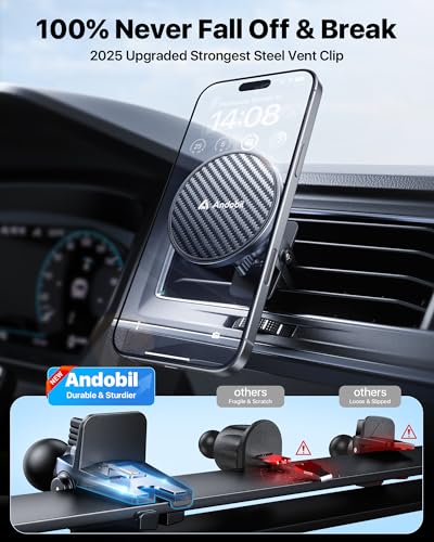 andobil for MagSafe Car Mount [85+LBS Strongest Suction & 2026 Military-Grade N55] Retractable Magnetic Phone Holder for Car Dashboard Windshield Vent, Car Phone Holder for iPhone 18 Pro Max 17 16 15 - style: Dash & Windshield