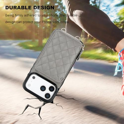 Bocasal Crossbody Wallet Case Card Holder for iPhone 17 Pro Max Grey | RFID Blocking PU Leather Zipper Handbag Purse, Kickstand Flip Folio Case with Card Slots Holder Wrist Strap Lanyard 6.9 Inch - color: Gray