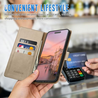 Wallet Case for iPhone 15 Pro Max 6.7", Golden | RFID-Blocking Card Holder, Kickstand, Magnetic Closure, PU Leather Folio Flip Cover, Protective Women Men Cases - color: Golden, size: iPhone 15 Pro Max