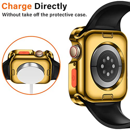Amizee Rugged Case Compatible with Apple Watch Case Series 9/8/7 41mm SE 3/2/1 Series 6/5/4 40mm, Soft TPU Shockproof Bumper Drop Proof Protective Cover Compatible with iWatch - Plating Gold - color: Plating Gold, size: 40mm/41mm
