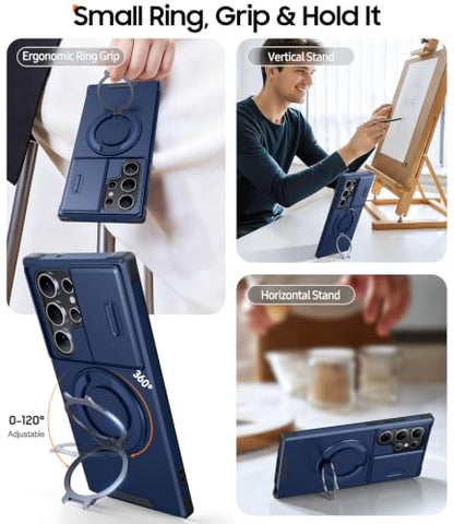 JAME for Samsung Galaxy S22 Ultra Case with Ring Stand Slide & Camera Cover - color: Blue, size: Galaxy S22 Ultra