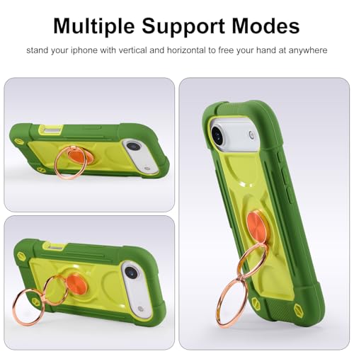 MARKILL Compatible with iPhone Air Case 6.5 Inch 2025 with 360 Degree Rotate Ring Stand, Military Grade Drop Protection Full Body Rugged Protective Case Kids Avocado - color: Avocado, size: iPhone Air 6.5"