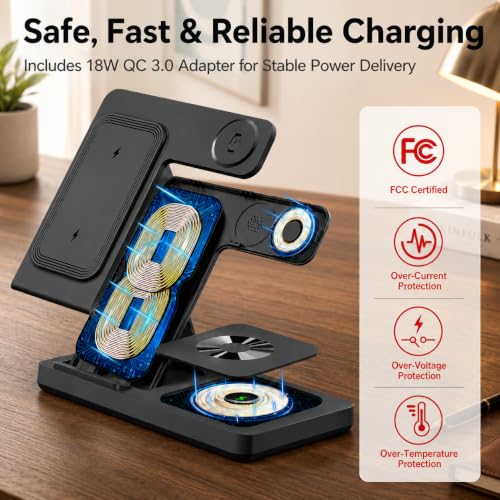 3 in 1 Charging Station,Wireless Charger Stand Multiple Devices for iPhone 17-8 Series,Apple Watch 11-2 SE and Ultra Series, Airpods 4 3 Pro