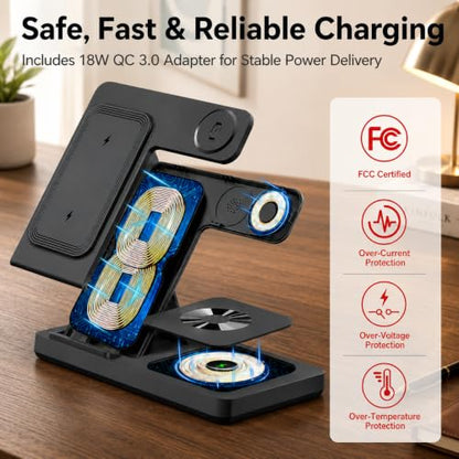 3 in 1 Charging Station,Wireless Charger Stand Multiple Devices for iPhone 17-8 Series,Apple Watch 11-2 SE and Ultra Series, Airpods 4 3 Pro