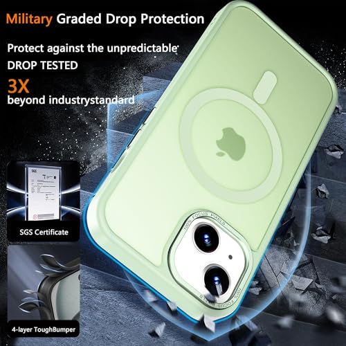 Magnetic iPhone 14/13 case,Compatible with Magsafe, Military-Grade Protection,Slim Translucent Matte Shockproof with Anti-Scratch Anti-Fingerprint Phone Cover (Matcha Green, iPhone 14/13) - color: Matcha Green, size: iPhone 14/13