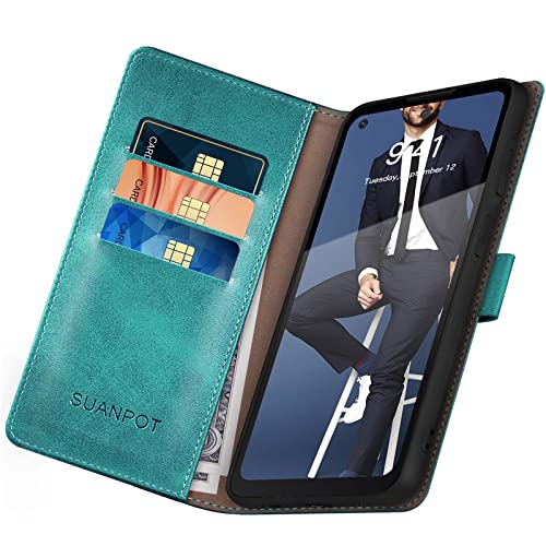 SUANPOT for Motorola（Moto G Power 2022） Wallet case 【RFID Blocking】 Credit Card Holder, Flip Folio Book PU Leather Phone case Shockproof Cover for Women Men Power2022 Blue Green - color: Blue Green