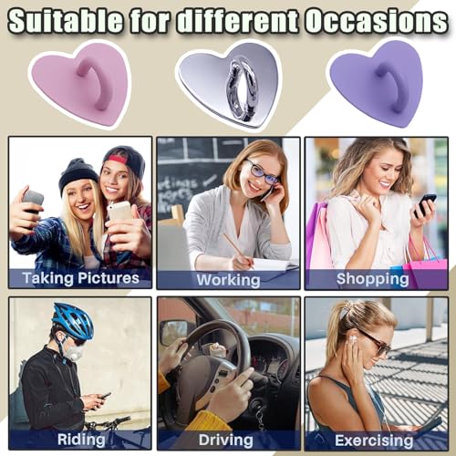 12 Pcs Metal Phone Finger Grip Hook Adhesive Heart Shaped Phone Charm Hook Smartphones Accessories Charm Loop Stand Keychain Ring Smartphones Holder Heart Pad Ring for DIY Hanging Supplies (Silver) - color: Silver