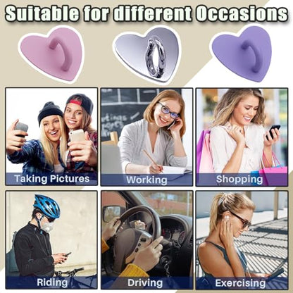 12 Pcs Metal Phone Finger Grip Hook Adhesive Heart Shaped Phone Charm Hook Smartphones Accessories Charm Loop Stand Keychain Ring Smartphones Holder Heart Pad Ring for DIY Hanging Supplies (Silver) - color: Silver