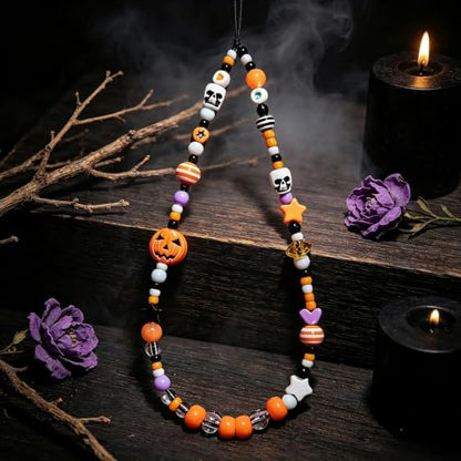 Cute Beaded Camera Wrist Strap for Phone, Digital Camera Charm Lanyard, Pearl Beaded Chain for Bag Keychain Gift - color: Halloween
