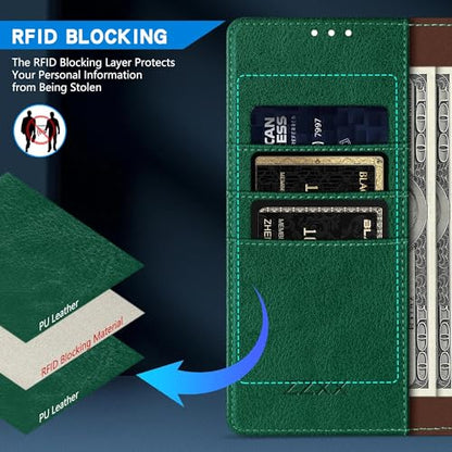 ZZXX for Samsung Galaxy A17 5G Wallet Case with [RFID Blocking] Card Slot Kickstand Magnetic Closure PU Leather Flip Fold Protective Phone Case for Samsung Galaxy A17(Green-6.7 inch) - color: Green