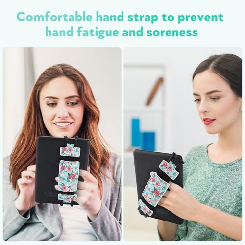 Secure Hand Strap for Kindle and Tablet - High Elasticity Finger Grip Holder Accessories for 6-8 Inches E-Book Tablet - color: Green Flower