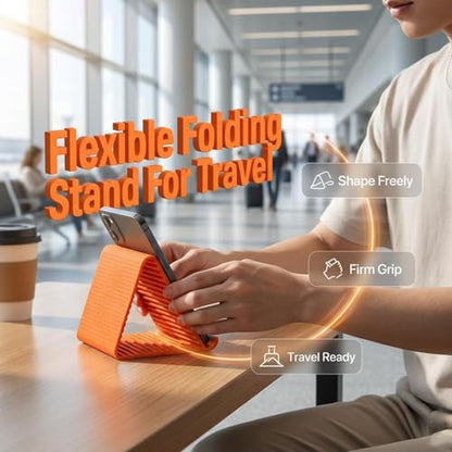 Portable Foldable Silicone Aluminum Phone Holder,Bendable Foldable Design,Silicone Phone Stand with Aluminum, Flexible Foldable Phone Holder for Tablet Laptop Desk Travel Non-Slip (1-Pack)