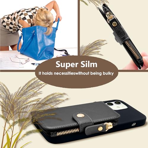 M-Plateau Small Wallet for Women Large Capacity with ID Window | Phone Wallet with Adhesive Card Holder for Phone Case (Compatible with Most Smartphones) (Black) - color: Black