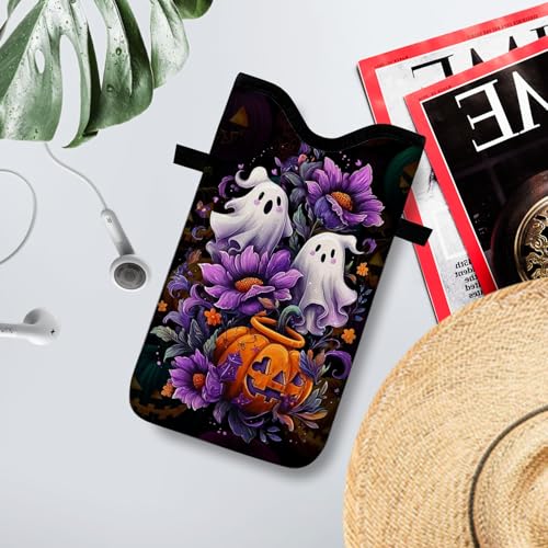 Neoprene Cell Phone Sleeve Pouch Case Bag with Crossbody Strap Neck Lanyard for Women 7.1 X 3.9 in - color: Halloween Gifts