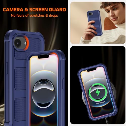 for iPhone 17e/16e Case with Belt Clip Holster,Military Grade Anti-Drop Shockproof Defender Phone Cases w/2x Screen Protectors & Kickstand,2 Layers Rugged Heavy Duty Protective Bumper Cover (Blue) - color: Blue