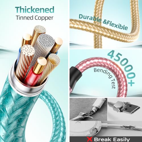 Travel Essentials 4 in 2 Multi Charging Cable for iWatch Charger 2Pack,5FT - color: Light White&Green&Golden&Pink, size: AC to 2C+L+iWatch