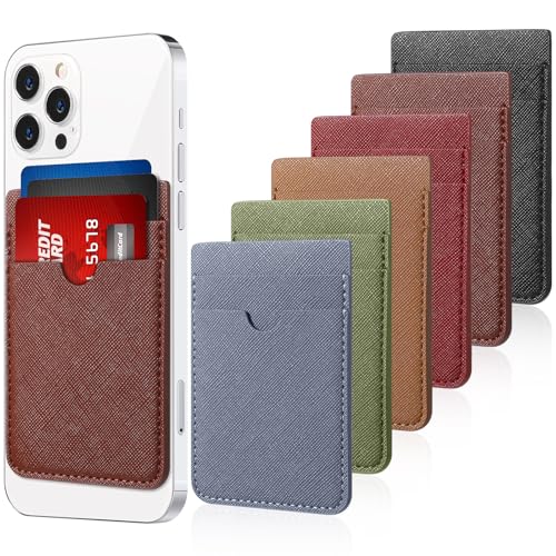 Weewooday 6 Pcs 6 Pcs Stick on Phone Card Holder Wallet, Solid, Colorful - color: Colorful