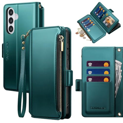 for Samsung Galaxy S26 Wallet Case with Card Holder RFID Blocking PU Leather Zipper Phone Case Flip Folio Protective Cover Wrist Strap Credit Card Slots Kickstand Men Women,Indigo Blue - color: Indigo Blue, size: Samsung Galaxy S26 - 6.3"