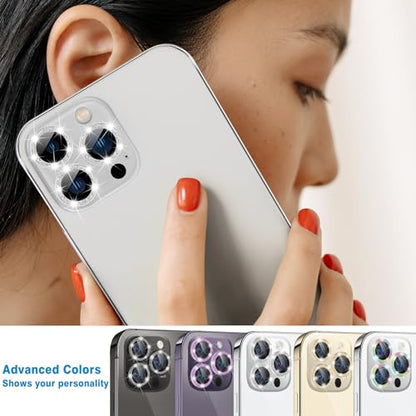 for iPhone 15 Pro & iPhone 15 Pro Max Camera Lens Protector, Bling Glitter Diamond Lens Cover 9H Tempered Glass Camera Cover Anti Scratch Shockproof Screen Protector- 3PCS Glitter Black - color: Black Glitter