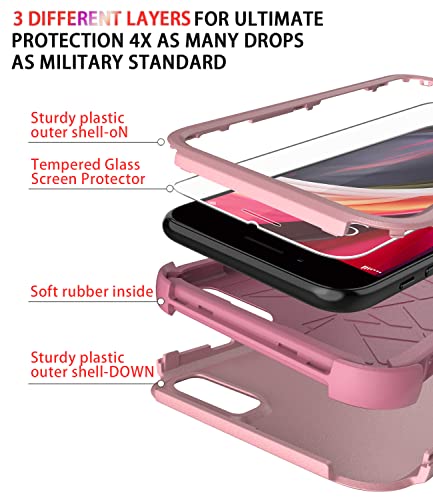 Diverbox Designed for iPhone SE case with Screen Protector Heavy Duty Shockproof Shock-Resistant Cases for Apple iPhone se Phone 2022/2020 Release (Pink) - color: Pink