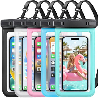 5 Pack Waterproof Phone Pouch, IP68 Waterproof Phone Case Up to 8.3" | Touchscreen, Underwater Photography, Cell Phone Dry Bag for iPhone 17 16 15 Pro Max, Beach Cruise Essentials 2026 - color: 5 Pack, Black+Pink+Green+Bule+Clear