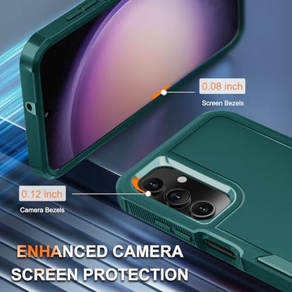 Case for Samsung Galaxy A15 5G, Full Body Heavy Duty Rugged Shockproof Protective Phone Cover with Lanyard Strap, Tempered Glass Screen Protector and Camera Lens Cover, Dark Green | Rugged Shockproof Protective Phone Case with Lanyard Strap,Tempered Glass