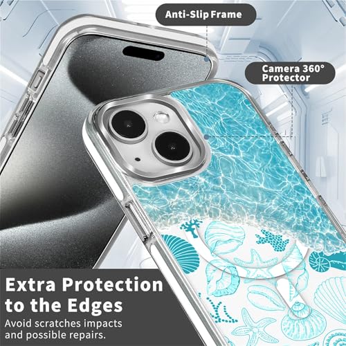 VisEnt Clear Case for iPhone 14, Magnetic Phone Case, Transparent Slim Cover, Military Grade Protection, Shockproof, Anti-Yellowing, Scratch Resistant, Ocean Wave Shell - color: Ocean Wave Shell, size: Iphone 14