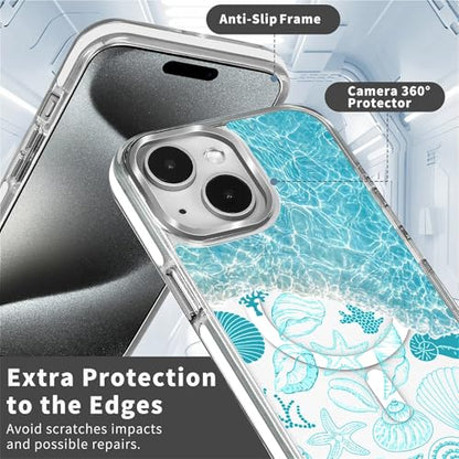 VisEnt Clear Case for iPhone 14, Magnetic Phone Case, Transparent Slim Cover, Military Grade Protection, Shockproof, Anti-Yellowing, Scratch Resistant, Ocean Wave Shell - color: Ocean Wave Shell, size: Iphone 14