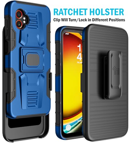 Nakedcellphone Rugged Combo for Samsung Galaxy XCover 7 Pro Case - Blue | Hybrid Cover + Belt Clip Holster, Rotating Phone Holder, Ring Grip, with Kickstand, For XCover7 Pro (2025, SM-G766) - color: Blue