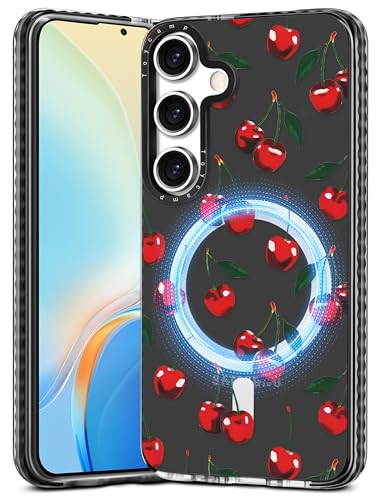 Toycamp for Samsung Galaxy S25 Case for Women - Compatible with MagSafe Girls Cute Phone Cover Magnetic with Shockproof Protective Girly Kawaii Pretty Designer for Samsung S25 Case, Cherry - color: Cherry, size: for Samsung Galaxy S25