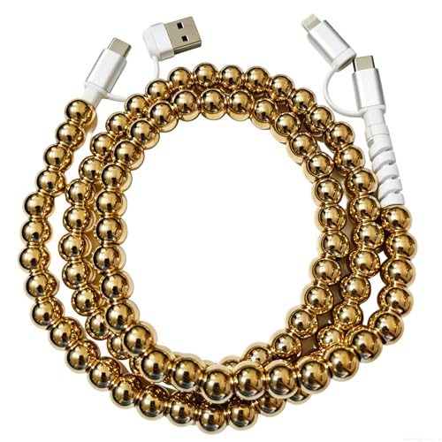 IIIZ 4-in-1 Beaded Charger 65W USB C Carplay Cable for iPhone/iPad/Galaxy - color: Gold-Plated