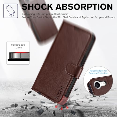 TUCCH Case Wallet for iPhone 17e & 16e 6.1", RFID Blocking, Chocolate Brown | 4 Card Holders, Kickstand, PU Leather, Magnetic Closure, Shockproof TPU Shell, Protective Flip Cover - color: Chocolate Brown