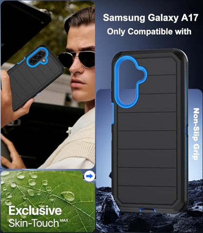 for Samsung Galaxy A17 5G Case, Military-Grade Drop Protection 3-Layer Rugged Shell with Screen Protector, Full-Body Non-Slip Shockproof Heavy Duty Protective Bumper Phone Cover (Black Blue) - color: Black Blue