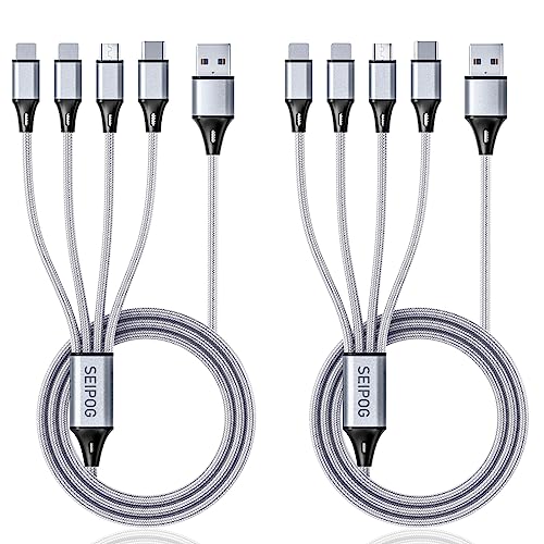 SEIPOG 4in1 Multi Charging Cable, 4FT USB Charging Cable, Silver, 2Pack