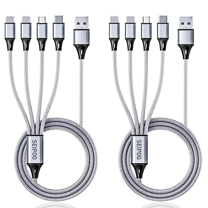 SEIPOG 4in1 Multi Charging Cable, 4FT USB Charging Cable, Silver, 2Pack