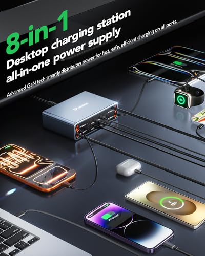 8-in-1 Retractable Charger for iPhone Duo/18 Pro Samsung Multiple Devices - color: Gray
