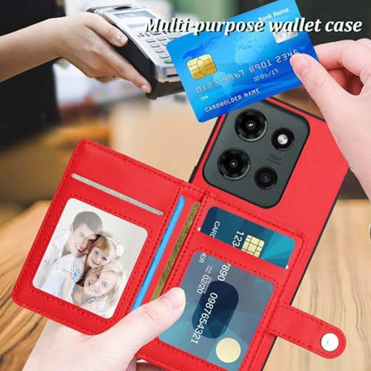 for Moto G 5G 2025 Back RFID Blocking Wallet Case, Red | PU leather, TPU interior, 5 card slots, cash/photo pocket, magnetic clasp, kickstand, 2-layer shockproof, scratch resistant - color: Red