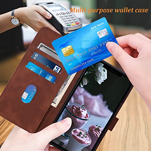 Wallet Case with Wrist Strap for iPhone 13/14 (Brown) | Card Holder Slots, PU Leather, TPU Interior Protective, Stand, Folio Flip Cases Cover, 13/14 Phone 6.1 inch - color: Brown