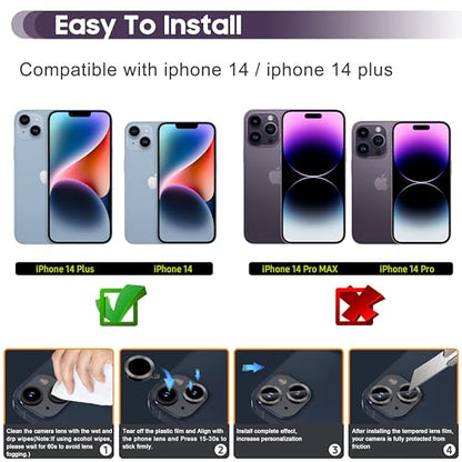 Suoman for iPhone 14 6.1 inch/iPhone 14 Plus 6.7 inch Camera Lens Protector, 9H Tempered Glass Film, [Does not Affect Night Shots] Metal Lens Protective Cover - Black - color: Black