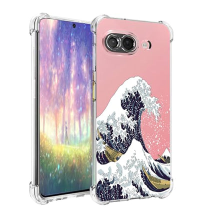 for Google Pixel 9a Case 2025: (Great Wave) | Clear Cute Flowers Floral Design, for Girls Women, Slim Soft TPU Bumper, Shockproof Silicone Cell Phone Cover - color: Great Wave