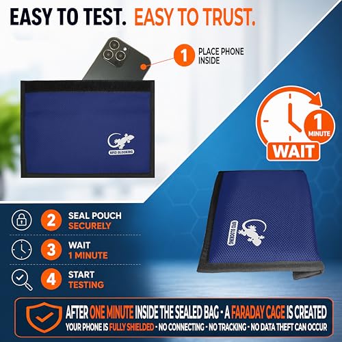 Gecko Travel Tech Faraday Bag Anti-Tracking GPS RFID Car Key Signal Blocker Wallet Shielding Pouch Protective Case for Cell Phone Car Key FOB, Data Privacy, Electronic Device Security (BLUE - NYLON) - color: BLUE - NYLON