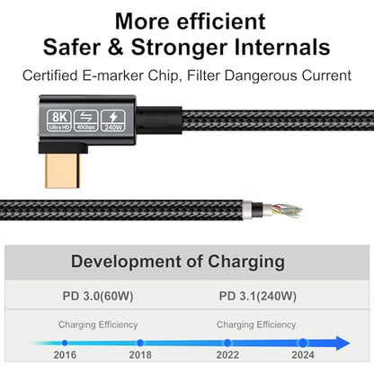 Short USB-C Thunderbolt 4 Cable - 240W Right Angle, 40Gbps Data & 8K Video, Compatible with USB4, Thunderbolt 3 & USB-C - size: Right Angle 40Gbps Data Transfer Cable 1.5FT
