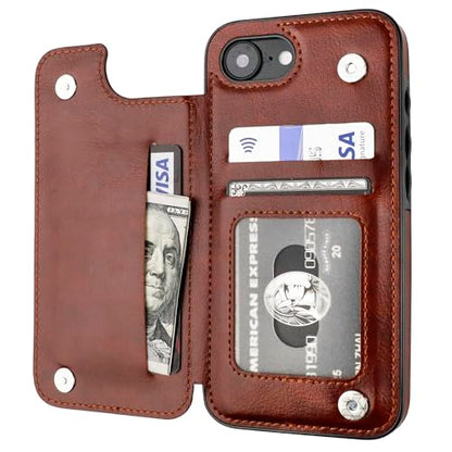 ONETOP for iPhone 17e/16e Wallet Case with Credit Card Holder,Brown | Kickstand,ID/Cash Holder,Case Wallet with Card Slots,Double Magnetic Clasp,Durable PU Leather Shockproof Cover for Women Men - color: Brown