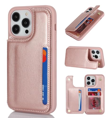 iCoverCase Compatible with iPhone 14 Pro Case with Card Holder, Wallet Case for Women Men RFID Blocking PU Leather Protective Phone Case 6.1 Inch (Rose Gold) - color: Rose Gold