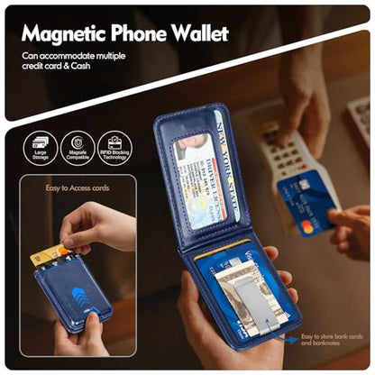 Shieldtop RFID Blocking MagSafe Wallet Stand with Card Holder,5 Card Slots & ID Window,PU Leather Magnetic Adjustable Kickstand for iPhone 12/13/14/15/16/17 Pro Max & Air Plus Series,Blue - color: Blue