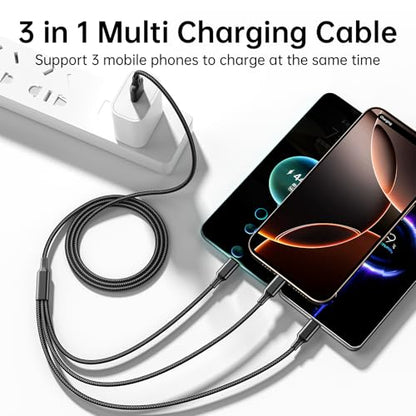 Travel Essentials Multi USB Charging Cable 3A, (2Pack 6.6FT) Charging Cable - color: 6.6FT/2M Sliver+Black
