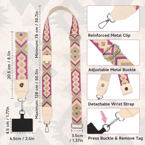 FUVLIFE Cell Phone Lanyard Crossbody, Clip and Go Phone Strap with Wallet - color: Soft Boho