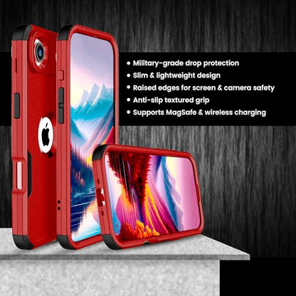 MXX for iPhone 17 Air Case, Heavy Duty 3 in 1 Wing Design Protective Cover with MagSafe, Phone Case 2025 (Red) - color: Red, size: iPhone 17 Air