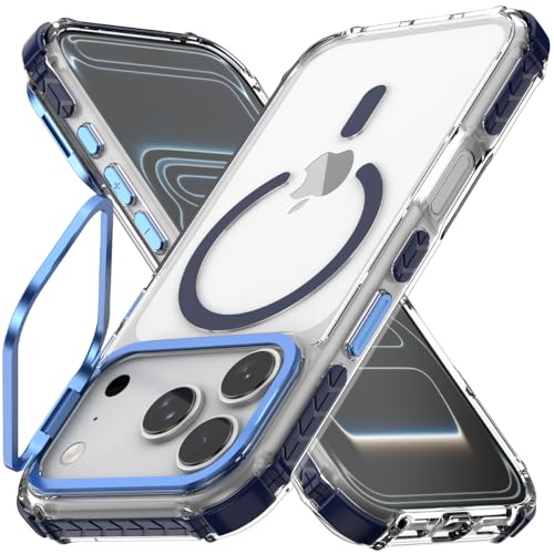 Nvollnoe for iPhone 17 Pro Case Compatible with MagSafe Military Grade Shockproof Heavy Duty Protective Adjustable Kickstand Ultra Clear Magnetic Phone Case for iPhone 17 Pro(Blue) - color: Clear-Blue, size: for iphone 17 pro-6.3"(3 lens)